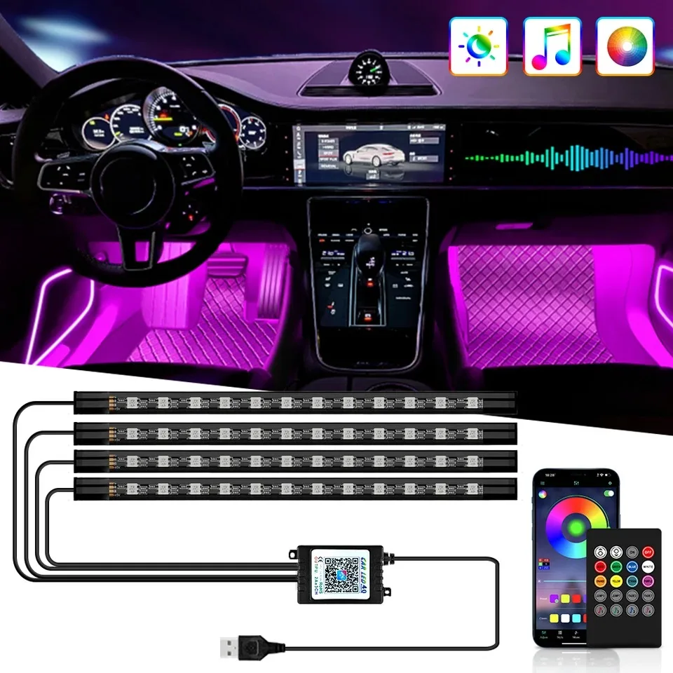 Rgb Underglow Strip - أضواء LED داخلية للسيارة بـ 48