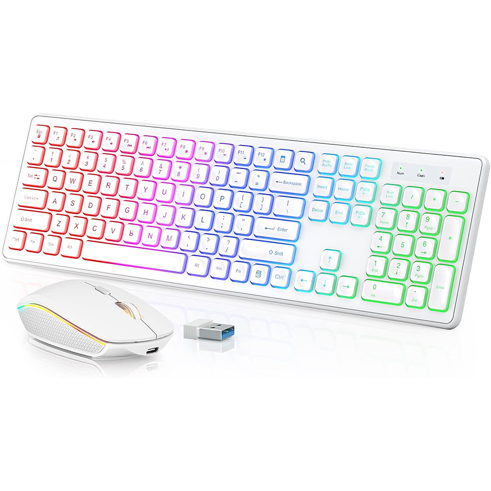 Gaming Keyboard Ergonomic - لوحة مفاتيح وماوس لاسلكية بإضاءة خلفية،